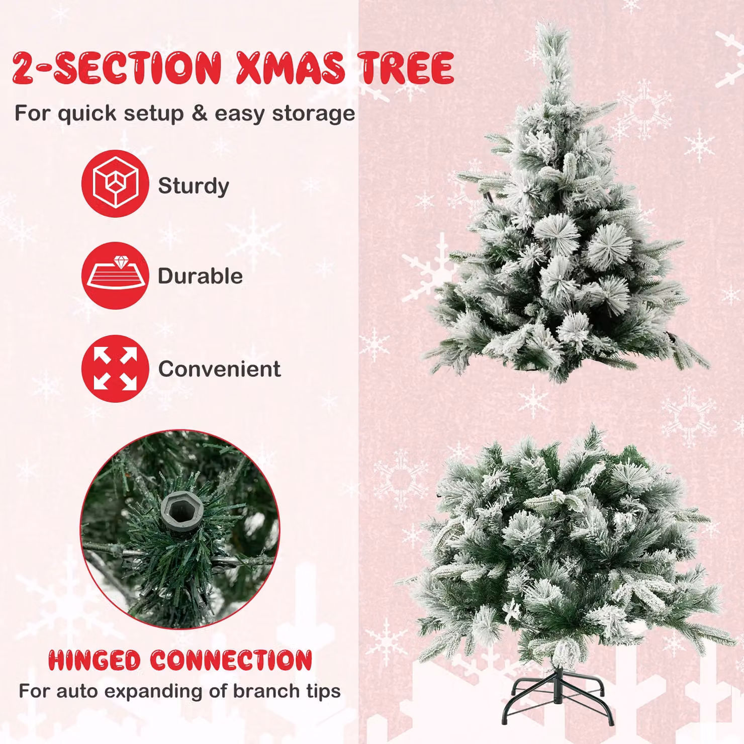 Gymax 136 cm Flocked Green Christmas Tree with 384 Mixed Tips and 150 LED Lights – 4