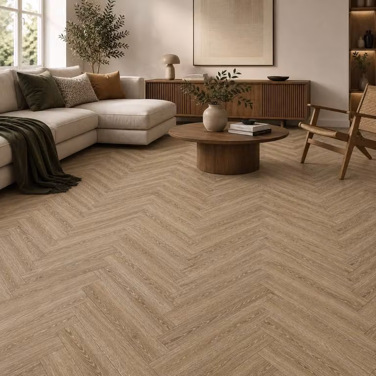 ENER-J BRITWALL SPC Herringbone Wood Look Vinyl Flooring in Brown, 6mm thickness