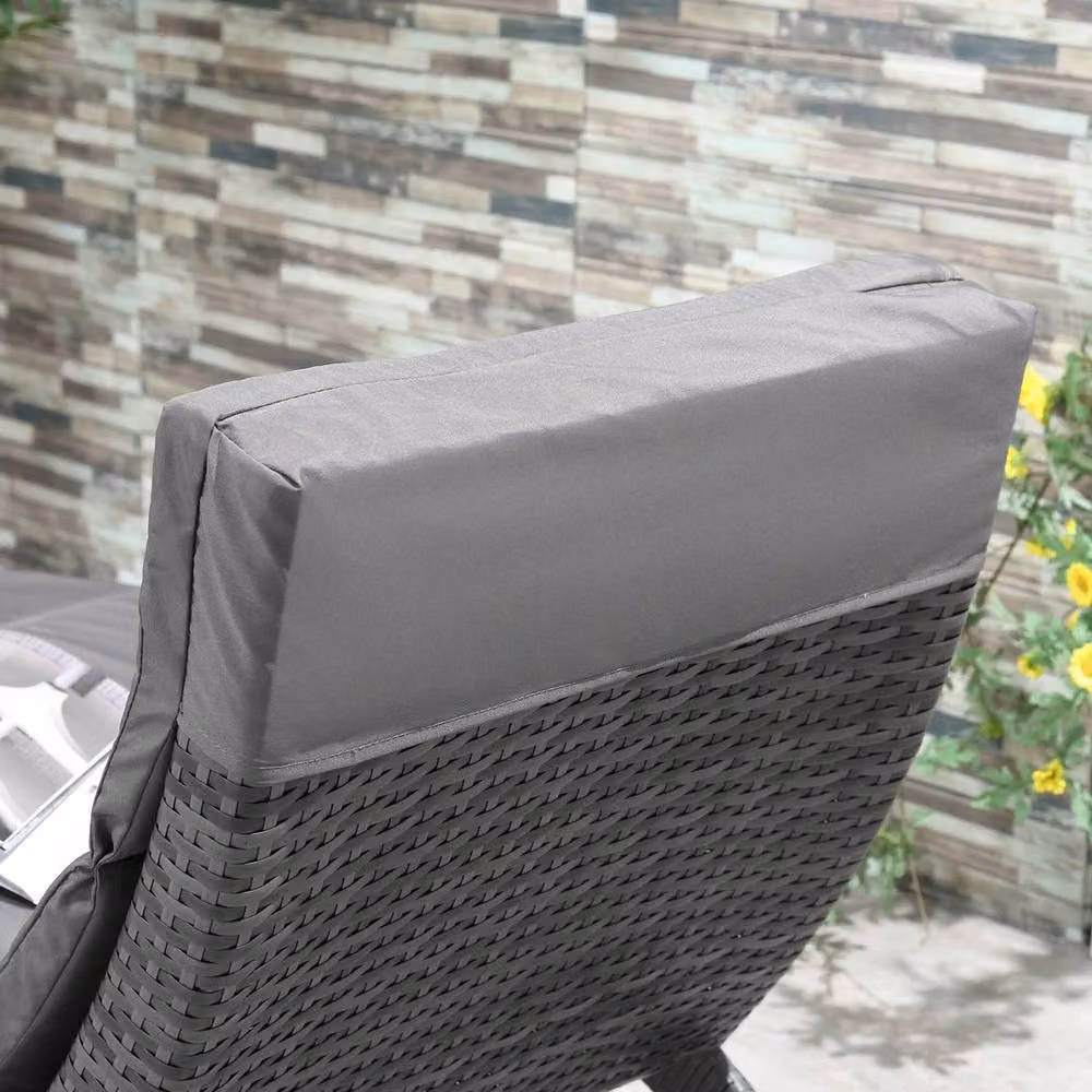 NESTLUNE Grey Polyrattan Foldable Garden Sun Lounger with Weatherproof Cushion – 4