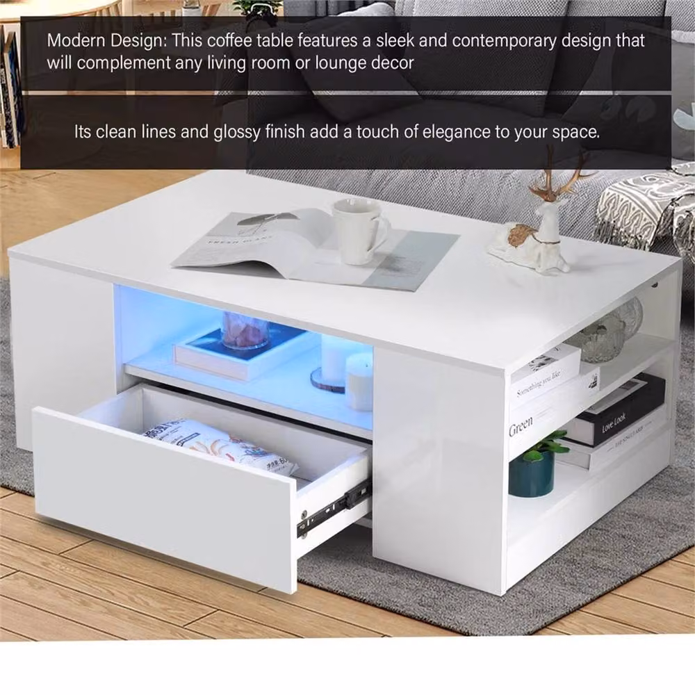 Kelvenix LED Wooden Coffee Table with 2 Drawers in White and Oak – 3