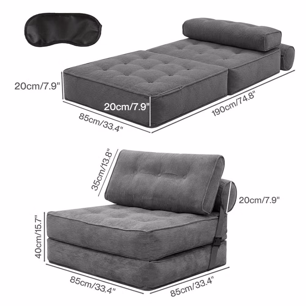 FORGEVIO Grey 3-in-1 Folding Floor Sofa Bed and Portable Boneless Foam Couch – 2