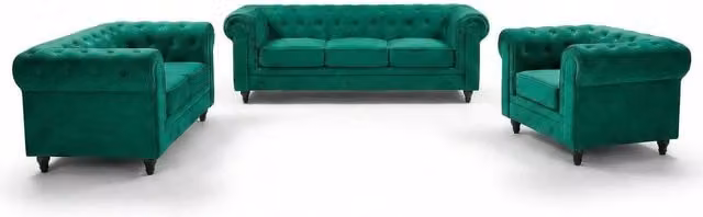 Bravich Emerald Green Velvet 6 Seater Chesterfield Scroll Arm Sofa