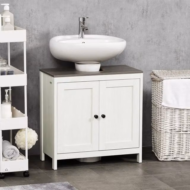 Kleankin Freestanding Bathroom Under Sink Cabinet with Hinged Doors and Adjustable Internal Shelf in White – 1