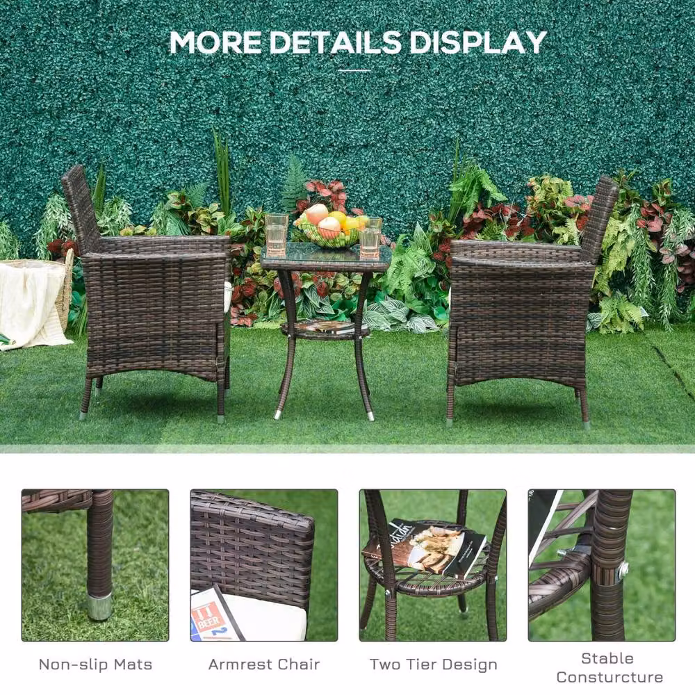 Wyld Haus Lovi 3 Piece Brown Rattan Bistro Set with Cushions – 5
