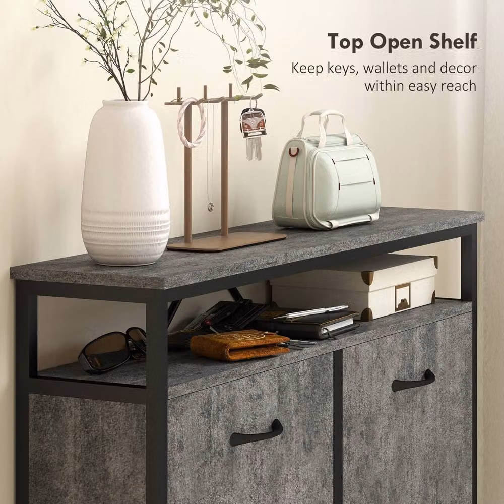Wyld Haus Verala Slim Shoe Cabinet in Grey and Black with 4 Tilting Compartments and Top Shelf – 4