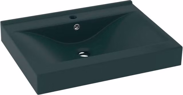 Berkfield Home Luxury Rectangular Ceramic Wall Hung Basin with Faucet Hole in Matt Dark Green, W: 60 cm, D: 46 cm, H: 16 cm