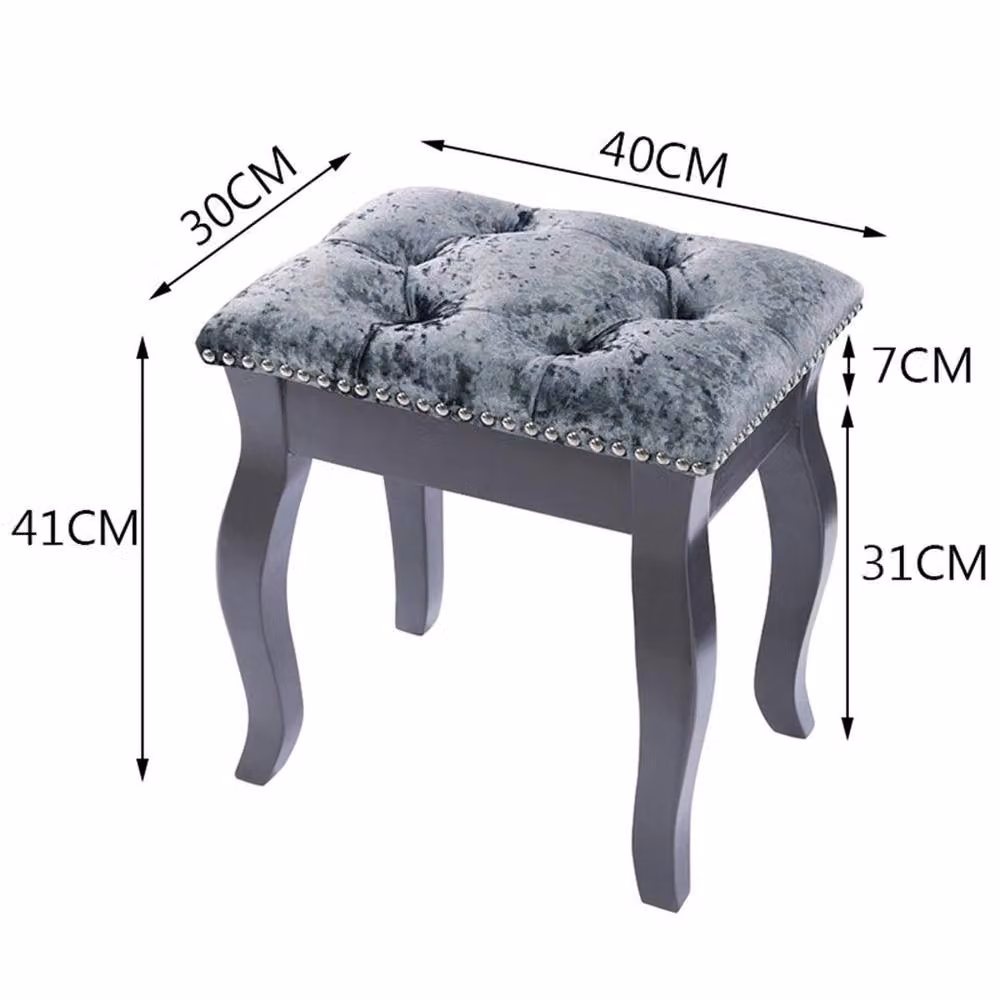 KORVIXA Grey Upholstered Makeup Table Chair with Pine Wood Frame – 2