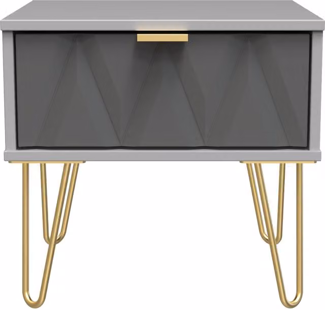 Ready Assembled 2 U Dallas 1 Drawer Bedside Table in Mid Grey and Gold