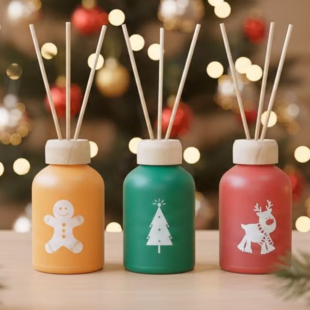 Pan Aroma Christmas Reed Diffuser Set with Cinnamon and Gingerbread Scents, 50ml x 3, Multicoloured