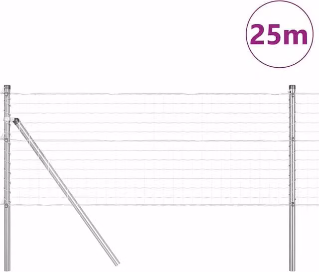 Berkfield Home Modern Euro Fence with 13 Posts, Galvanised Steel, Silver, W: 25 m, H: 0.6 m