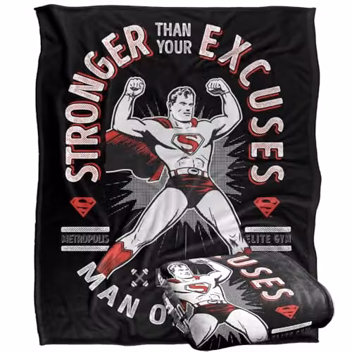 Warner Bros. Superman Justice League Stronger Than Excuses Super Soft Fleece Throw Blanket, Multicolour, W: 152.4 cm x D: 127.0 cm