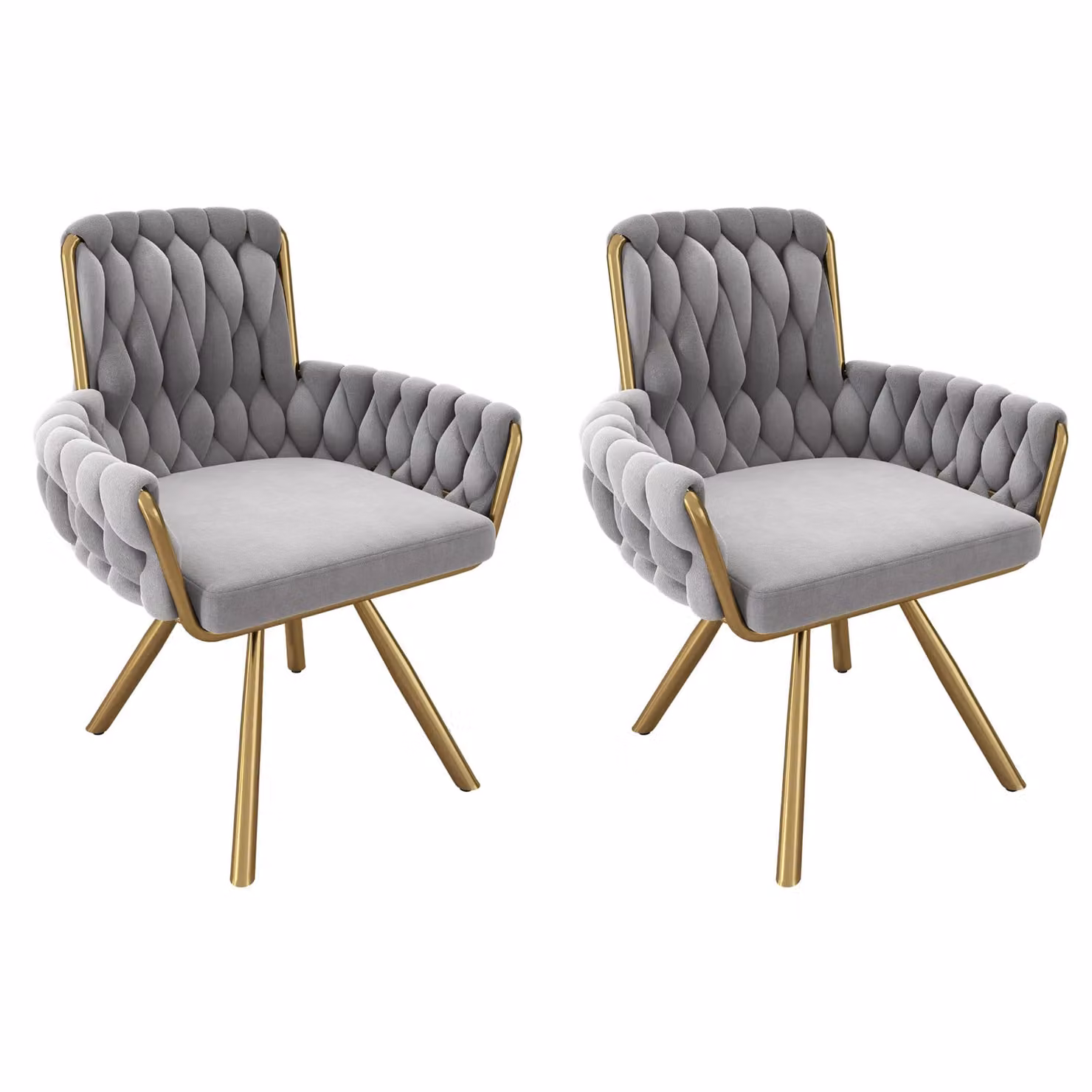 AKA Set of 2 Grey Velvet Swivel Dining Armchairs with Metal Legs – 2