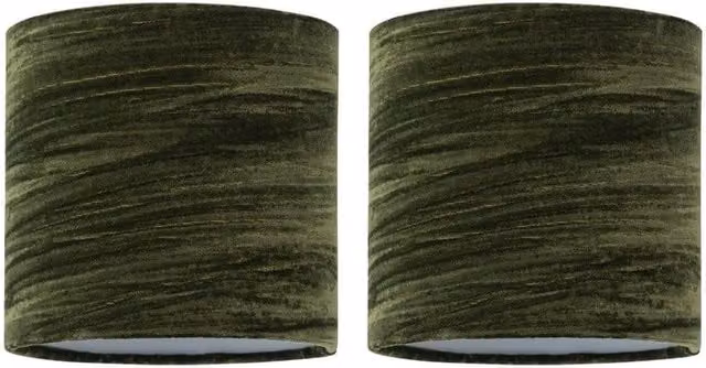 First Choice Lighting Set of 2 Green Crushed Velvet Round Table Lamp Shades, Diameter: 15.5 cm