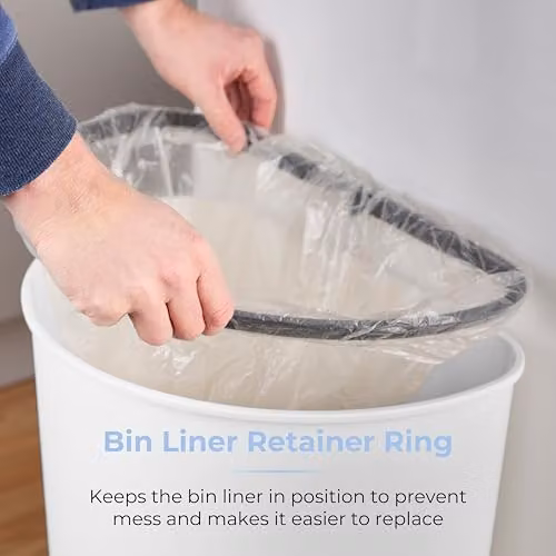 Tower 50L Curved Sensor Bin with Liner Retainer Ring in White with Stainless Steel Trim, W/D/H: 63 x 30 x 30 cm – 3