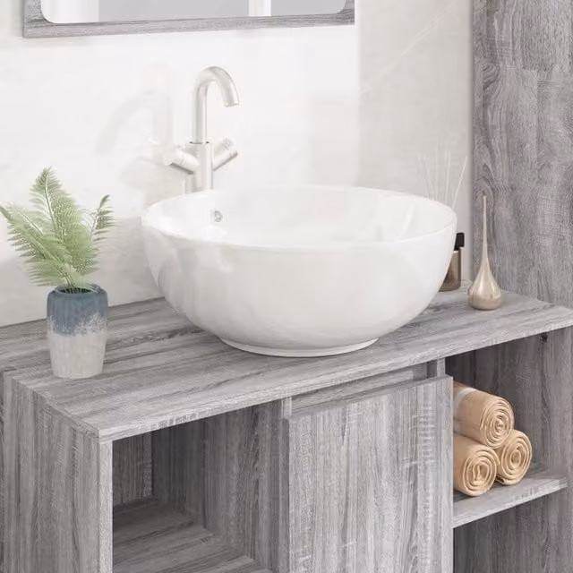 Berkfield White Ceramic Round Wash Basin with Overflow W: 44 cm, D: 17 cm