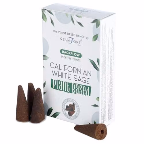 Ancient Wisdom KDMD Plant Based Californian White Sage Backflow Incense Cones, Multicoloured – 1