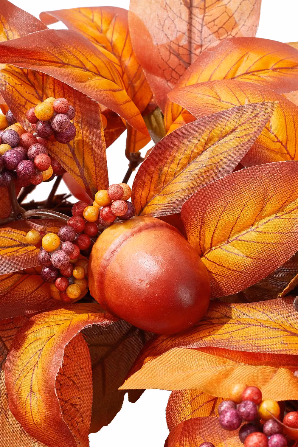 H&O Direct Orange Fall Harvest Artificial Pumpkin and Magnolia Leaves Wreath, Diameter: 50 cm – 4