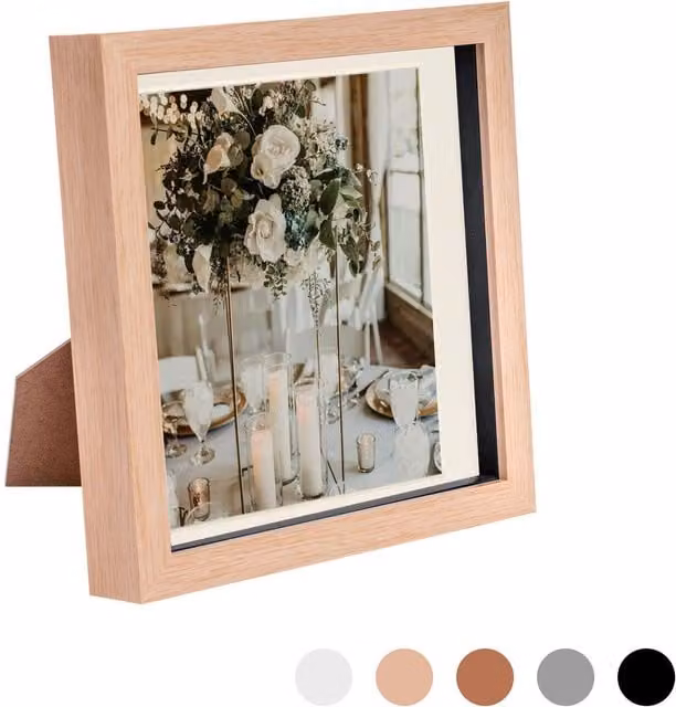 Nicola Spring Brown Square 3D Box Photo Frame for Tabletop with 6 x 6 inch Mount