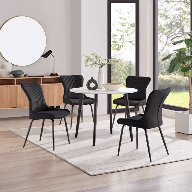 FurnitureboxUK Koko White Melamine Round Dining Table and 4 Nora Black Leg Chairs in Dark Grey