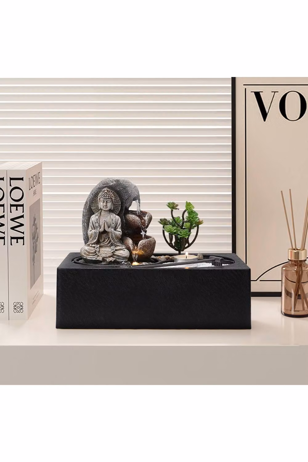 H&O Direct Buddha Tabletop Fountain with LED Light in Multicolour – 2