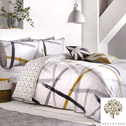 Appletree Reversible Graphic Cotton Duvet Cover and Pillowcase Set in White and Grey, W/D/H: 140 x 200 cm