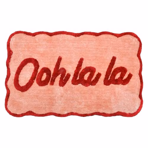 Mooky Mats Ooh La La Slogan Scallop Bath Mat in Red and Pink, W: 80 cm, D: 50 cm