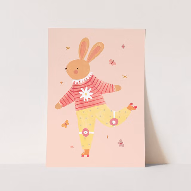 Kid of the Village Rollin' Rabbit Fine Art Print, Multicolour, W: 21 cm, H: 29.7 cm