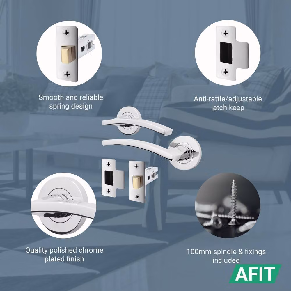 AFIT Polished Chrome Aluminium Door Handle and Latch Set, 5 Pack, Silver – 2