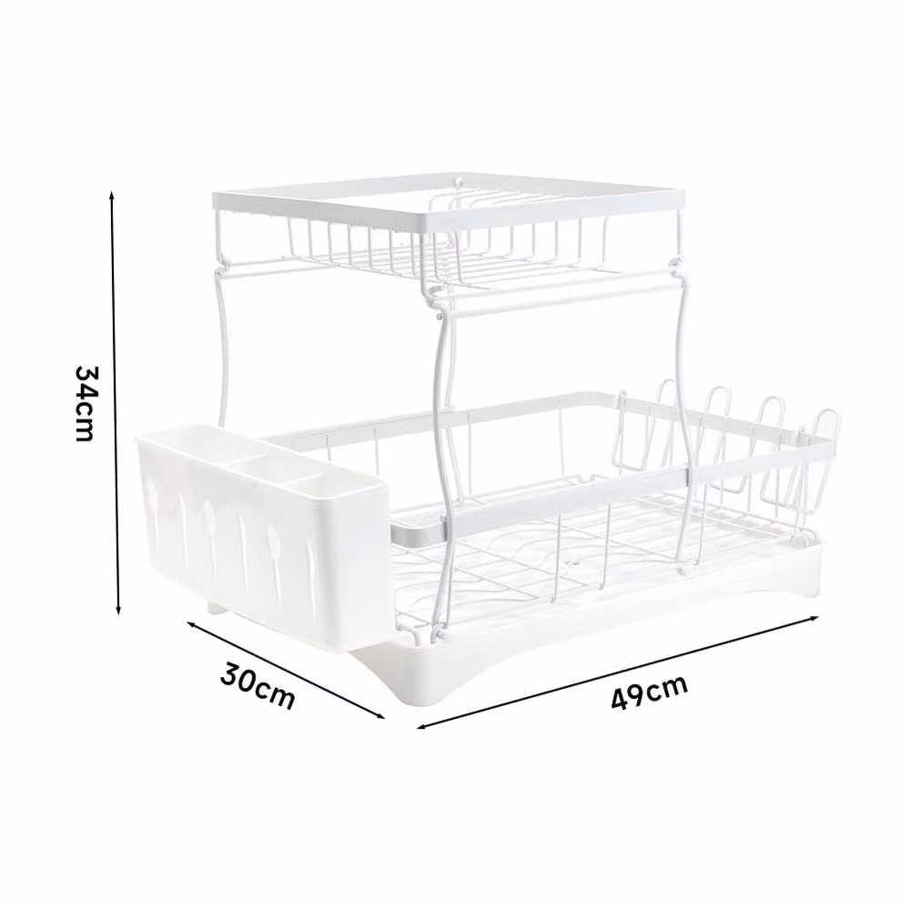 ExtraStar 2-Tier Space-Saving Dish Rack with Detachable Drip Tray and Cutlery Holder in White – 3