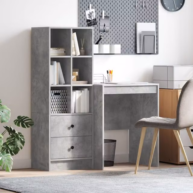 Berkfield Modern Writing Desk with Storage in Concrete Grey Engineered Wood