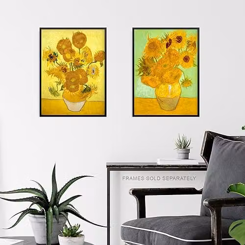 Artery8 Pack of 3 Vincent Van Gogh Sunflowers Collection Unframed Paper Poster Wall Art Prints, Yellow Floral Botanical Set – 4