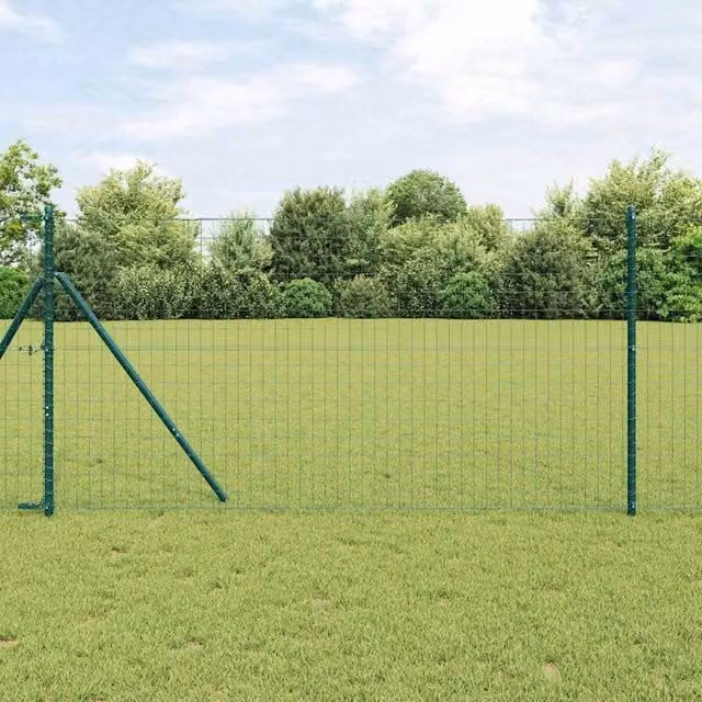 Berkfield Home Euro Fence with 7 Posts, Green Galvanised Steel, W: 10 m, H: 1.2 m