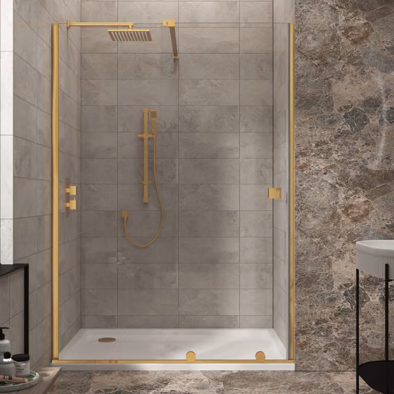 Royal Bathrooms Luton Recessed Sliding Wet Room Shower Screen with 8mm Easy Clean Clear Glass, Height: 195 cm, Brushed Brass/Gold