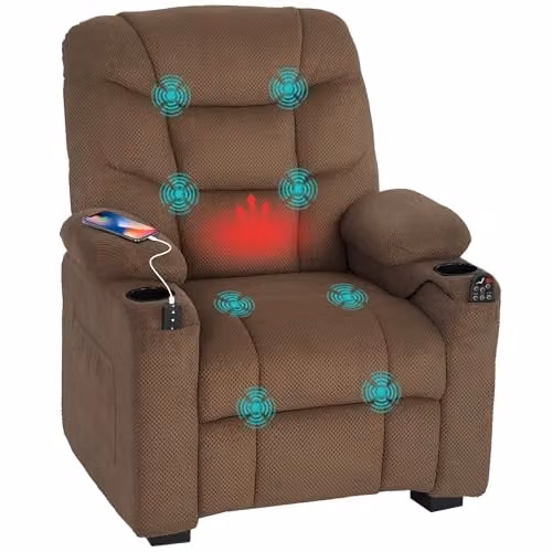 HOMCOM Electric Massage Recliner Armchair in Brown with Vibration, Heat, USB Port and Cup Holders
