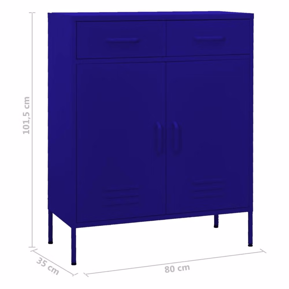 Berkfield Home Freestanding Steel Storage Cabinet in Navy Blue with Hinged Doors and Internal Drawers, W/D/H: 80 x 35 x 101.5 cm – 3