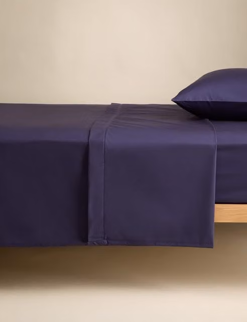 M&S Egyptian Cotton 230 Thread Count Percale Flat Sheet, Midnight Navy, W: 180 cm, D: 200 cm