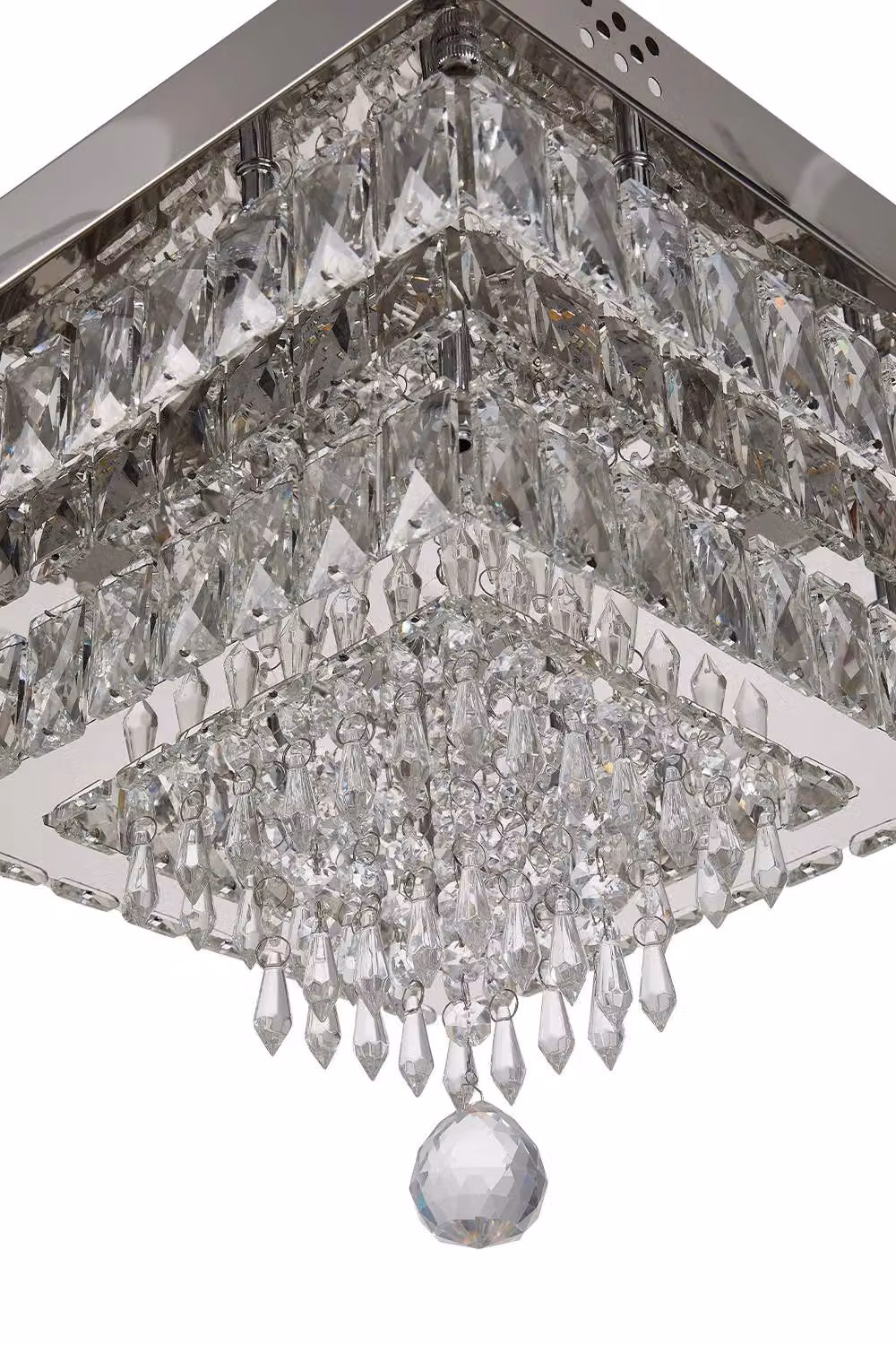 H&O Direct 40W Dual-Layer LED Ceiling Light with Remote Control in Silver and Crystal – 3