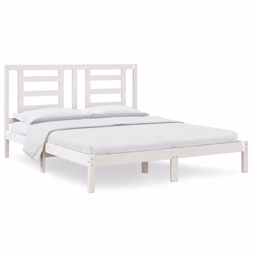 Berkfield Home White Solid Wood Pine Bed Frame W: 160 cm, D: 200 cm – 2