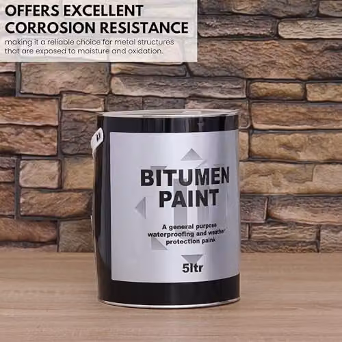 Novecrafto Black Solvent Based Bitumen Paint 5L with Brush for Waterproofing Metal and Outdoor Surfaces – 6