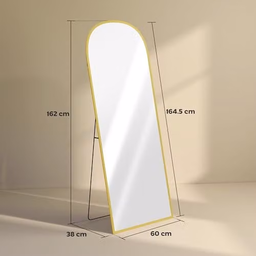 HOMCOM Full Length Rectangular Mirror with Gold Metal Frame, H 165 x W 60 x D 38 cm – 5