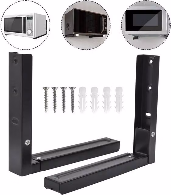 Nordara Heavy Duty Adjustable Stretch Oven and Microwave Wall Mounted Bracket in Black