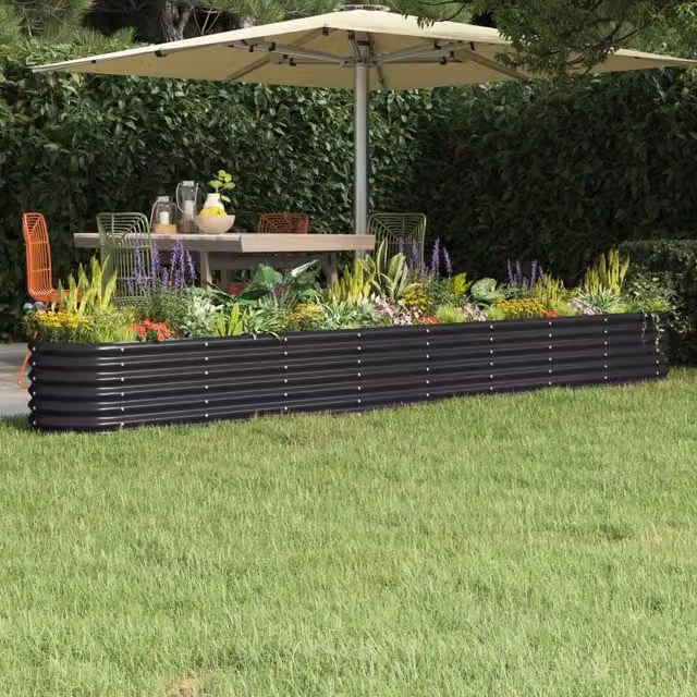 Berkfield Home Garden Powder-coated Steel Raised Bed in Anthracite Black, W/D/H: 332 x 40 x 36 cm
