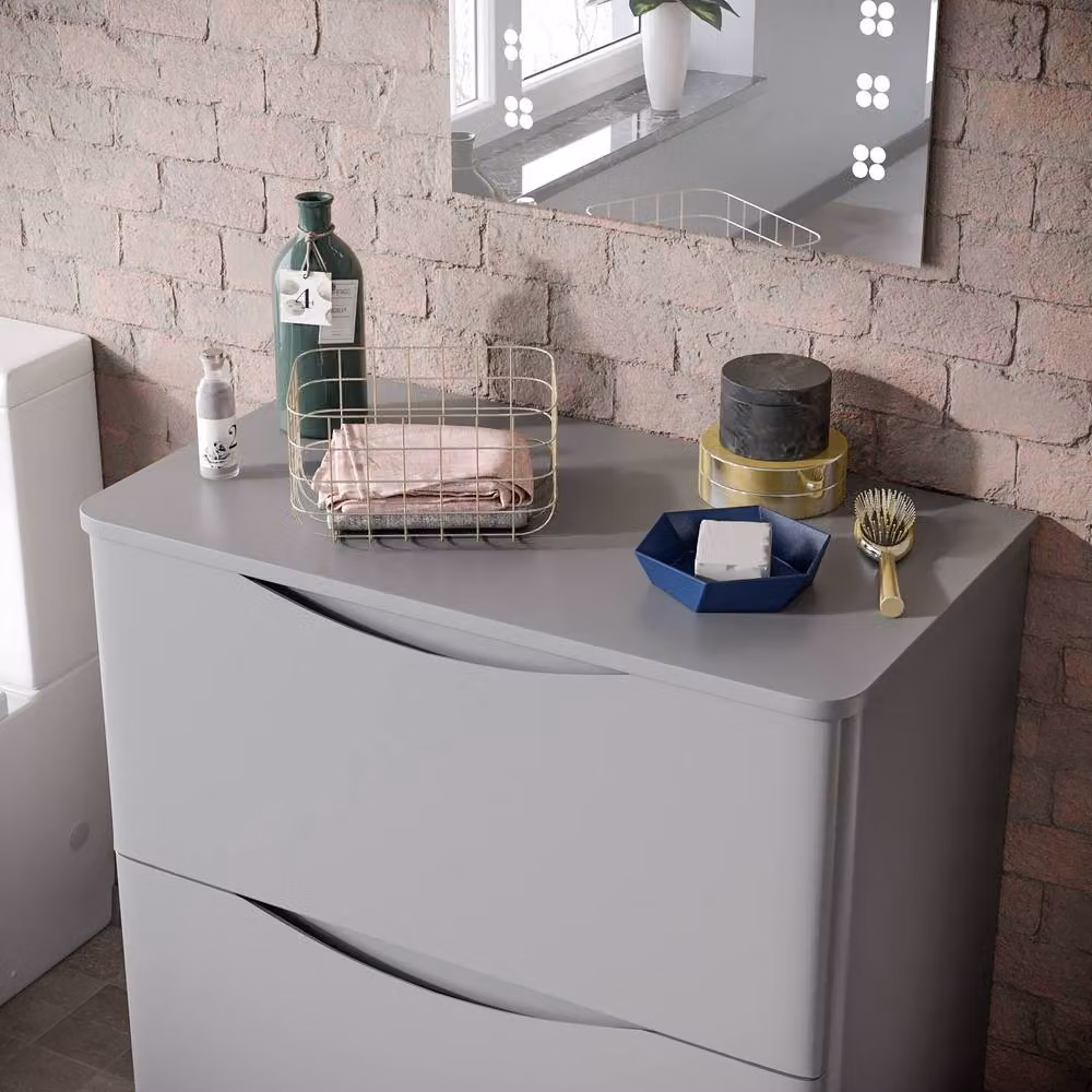 Nes Home Matte Grey Round Corner MDF Bathroom Worktop for Vanity Cabinet, 800mm – 2