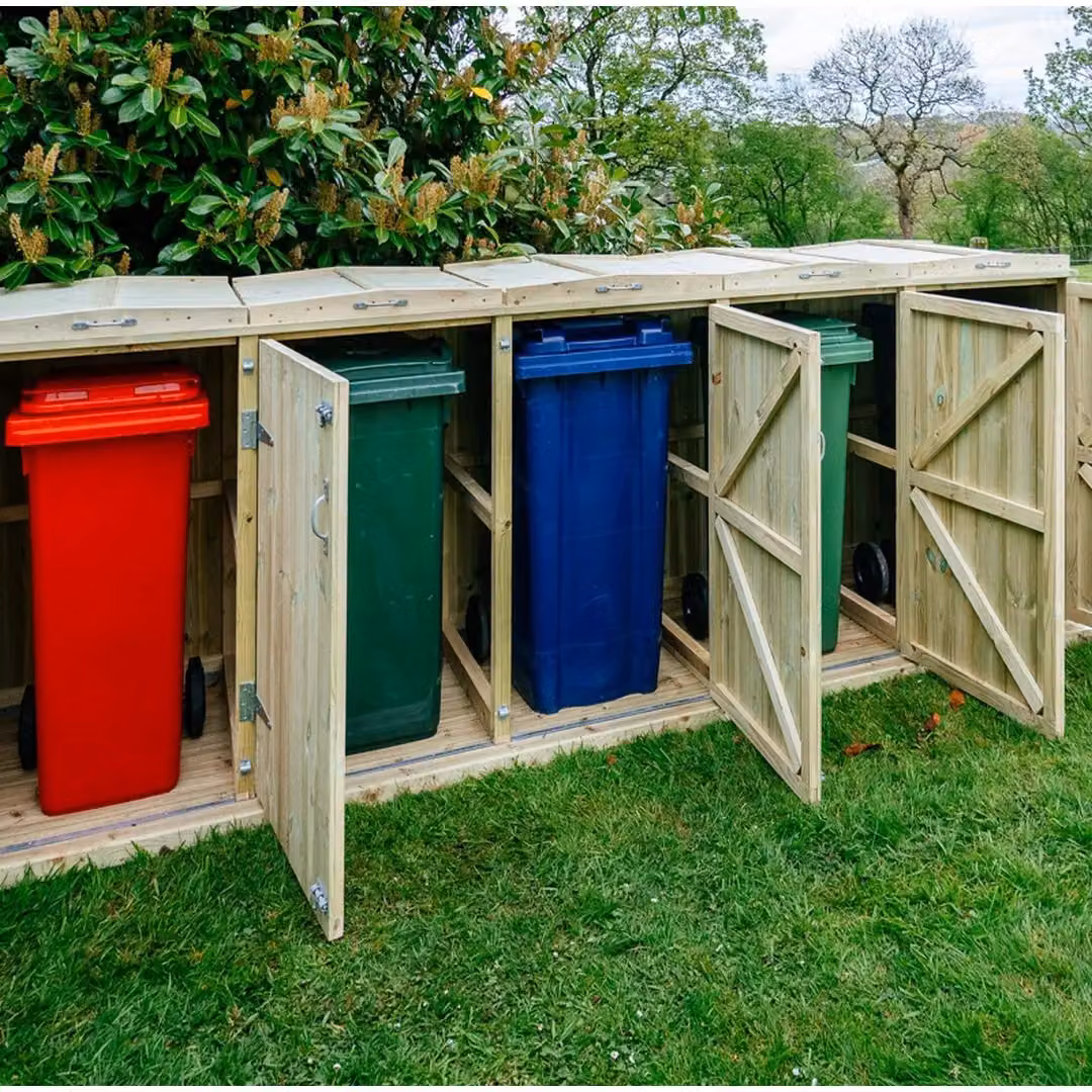 Buttercup Farm Shireburn Quintet Wheelie Bin Store in Natural Brown Wood and Galvanised Steel, W: 353.4 cm, D: 97 cm, H: 125 cm – 7