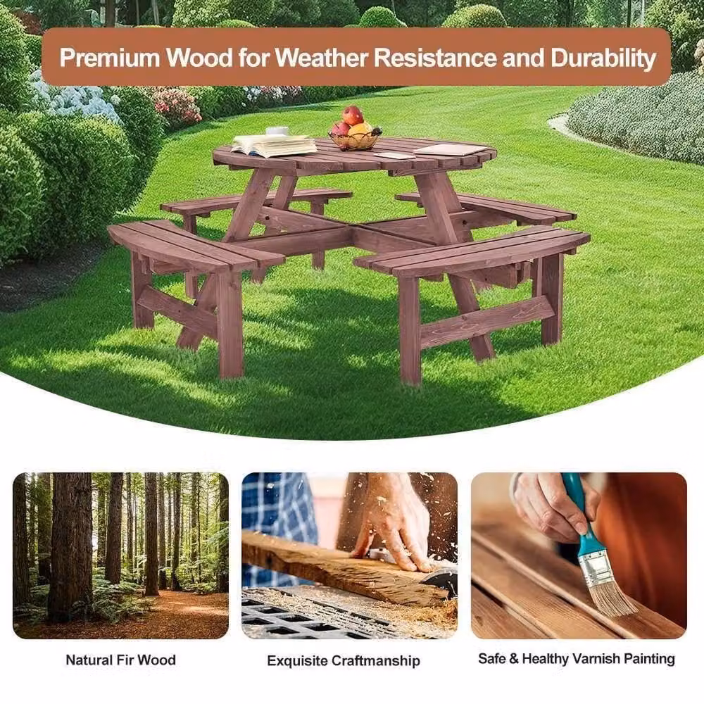 Kelvenix 8 Seater Wooden Picnic Table Set in Dark Red – 4