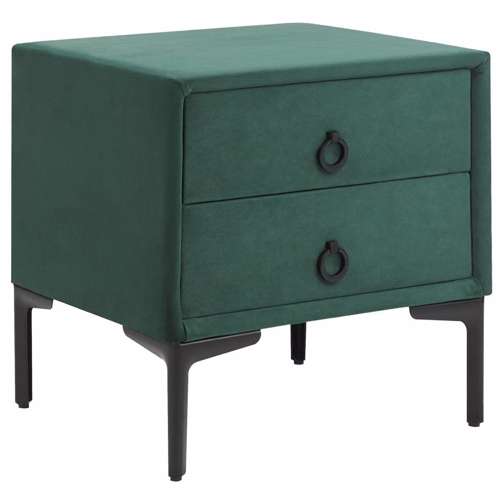 Wyld and Coco Dark Green Velvet 2-Drawer Nightstand with Black Legs – 2