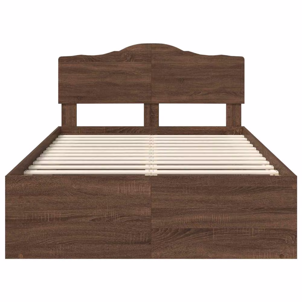 Berkfield Home Bed Frame with Headboard in Brown Oak and Solid Pine Wood, W/D/H: 120 x 200 cm – 4