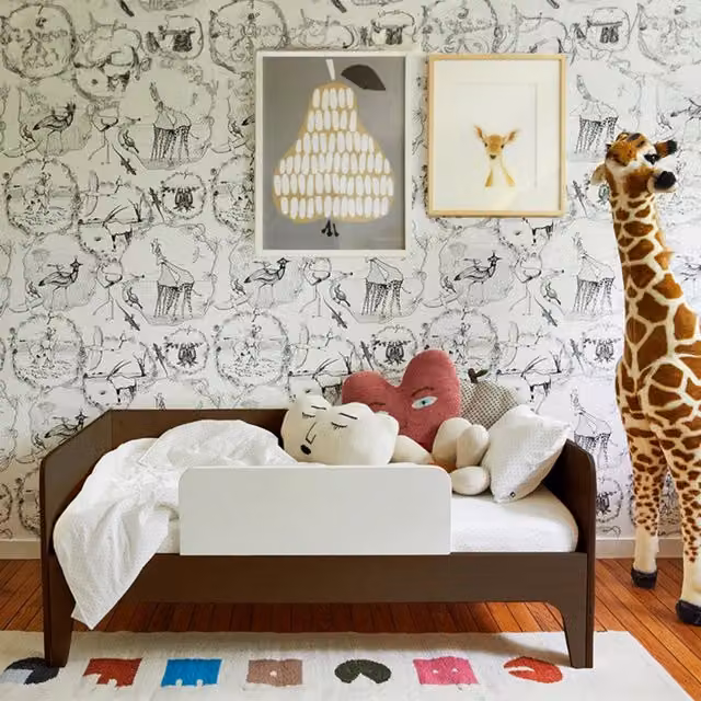 Oeuf NYC Perch Toddler Bed in White and Walnut