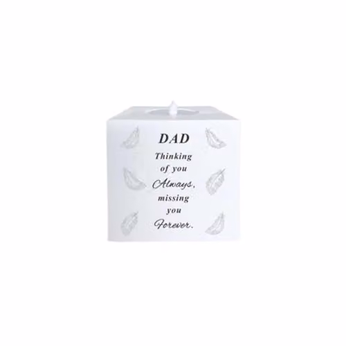 David Fischhoff Dad Memorial Feather LED Candle Holder in White