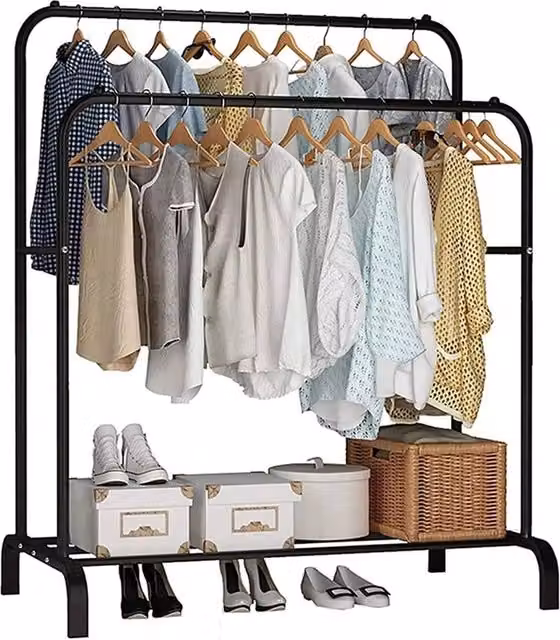 Hinsinc Heavy Duty Double Rail Garment Rack in Matt Black Metal